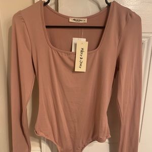 Womens Pink Long Sleeve Bodysuit